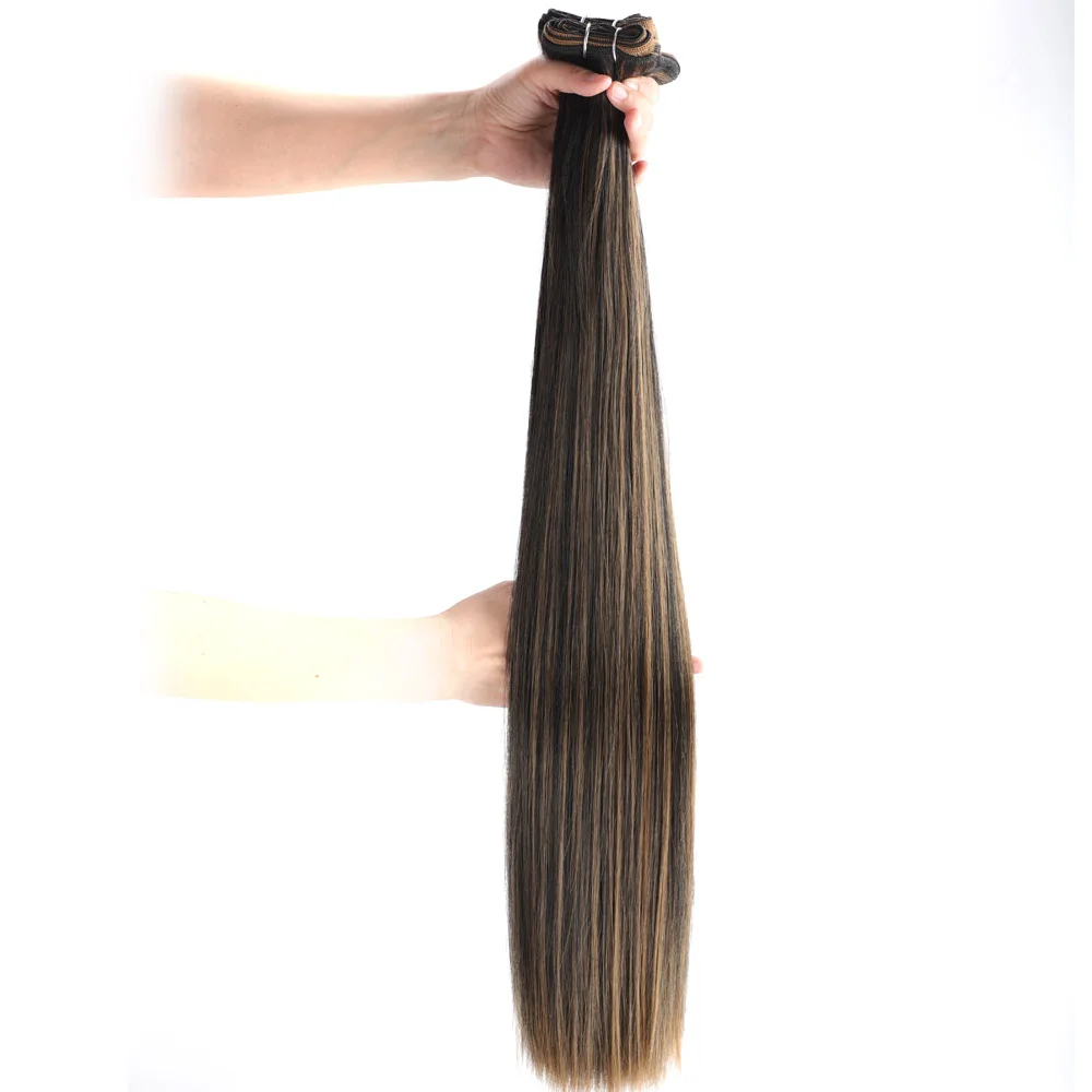 Cabelo reto sintético tece longa mistura cor tramas de cabelo sintético para mulheres resistente ao calor lote de cabelo preto pacotes de cabelo loiro