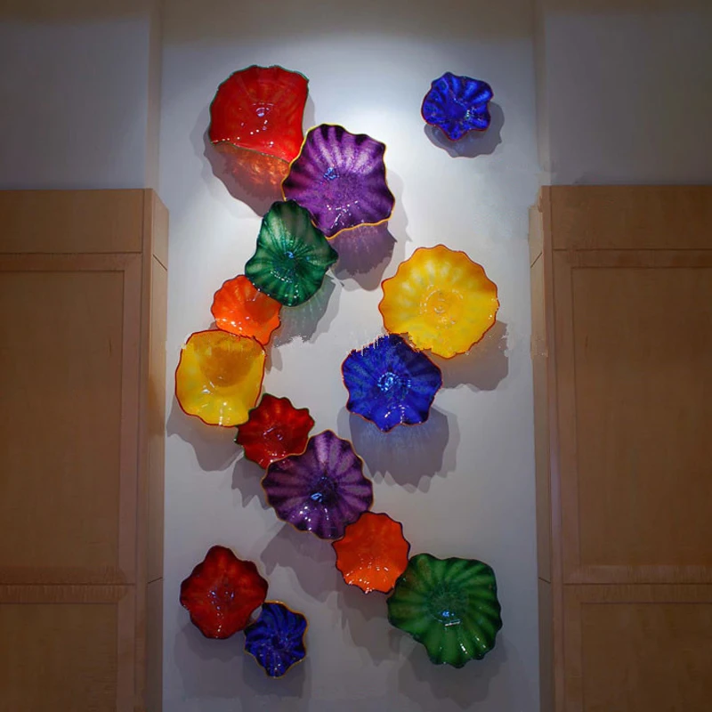 Murano Glass Flowers Plates Wall Art Lamp Mounted Plate for Home Hotel Hand Blown Glass Wall Art and Decoration