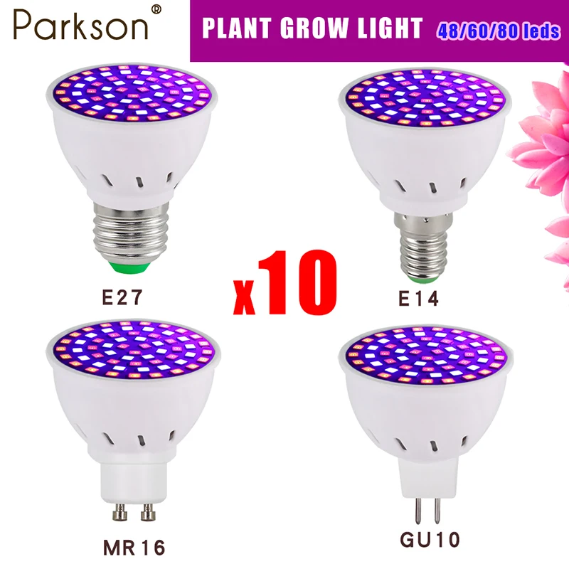 10PCS LED Grow Full Spectrum Bulbs 220V E27 E14 MR16 GU10 Greenhouse Hydroponic Lamp Grow Light  Indoor Plant Phyto Flower Lamp