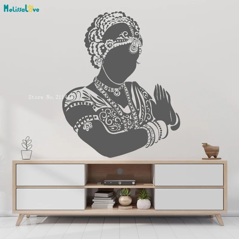 New Design Vinyl Wall Sticker Decals Indian Dancer Bride Woman Head Hindu Unique Gift Home Art Removable Murals YT2303