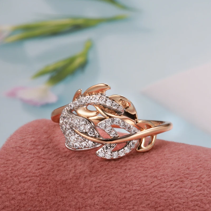 Kinel Fashion Micro-wax Inlay Natural Zircon Rings for Women 585 Rose Gold Crystal Flower Ring Fine Vintage Wedding Jewelry