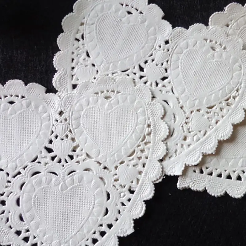 100Pcs/Set 4 Inch 10cm Heart Shape Paper Doily White Doilies Hollow Out Lace Coasters Placemat Tableware Decorations