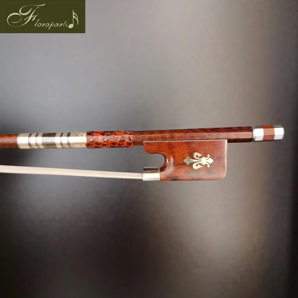 

Floraparts 15''-16.5'' Viola Bow Snakewood Round Stick Snakewood Frog With Flower Nickel Silver Parts FPZS02