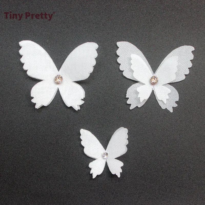 20PCS White  Butterfly Appliques 45mm Cutouts Organza Butterflies for Wedding Party Decoration, Bridal Hair Pins