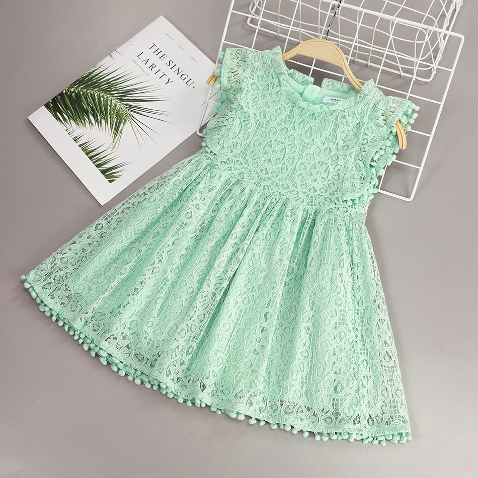 Kids Summer Dress For Girls Children\'s Clothes 2 -8T Lace Floral Cotton Soft Casual Clothing Wedding Party Flower Girl Costumes