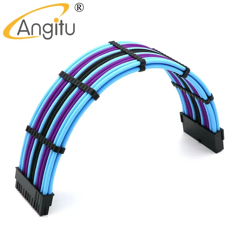 Angitu Curved 24pin ATX Motherboard Extension Cable Bend 24P MB Male to Female Cable with Free Cable Combs