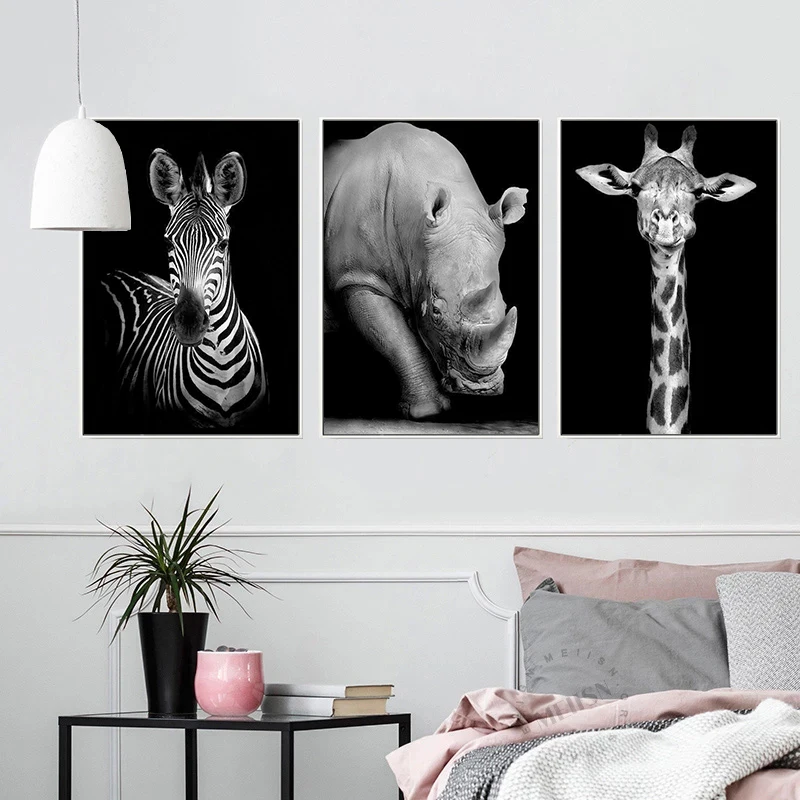 

RUOPOTY 3PC Frame DIY Painting By Numbers Modern Home Wall Art Picture Black White Animals Paint By Numbers For Home Decors