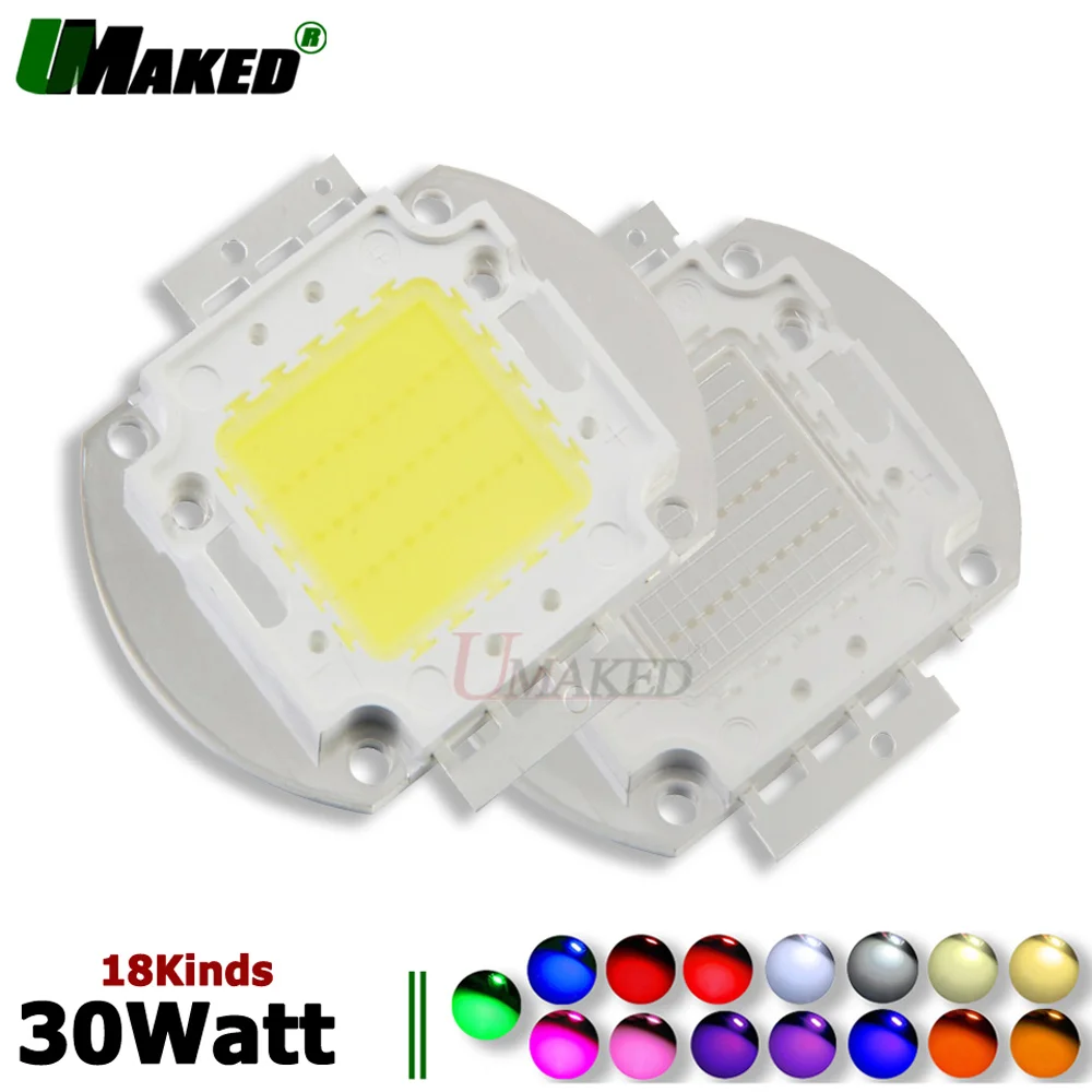 

High Power 30W LED Chip SMD COB Diode 33/45mil Epistar Light chips Warm White Cool Red Blue Green Yellow Pink led Bulb Spotlight