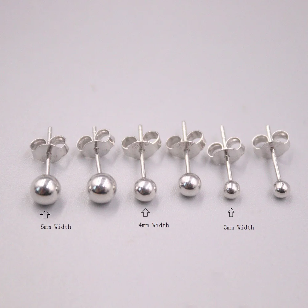 

New Real 18K White Gold Stud Earrings 3mm, 4mm, 5mm Ball Shap Stamp Au750 For Woman