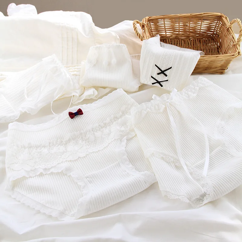 girls underwear 6pc/bag new cotton lovely soloid middle waist briefs young girl panties Teenagers Intimates M L XL  white