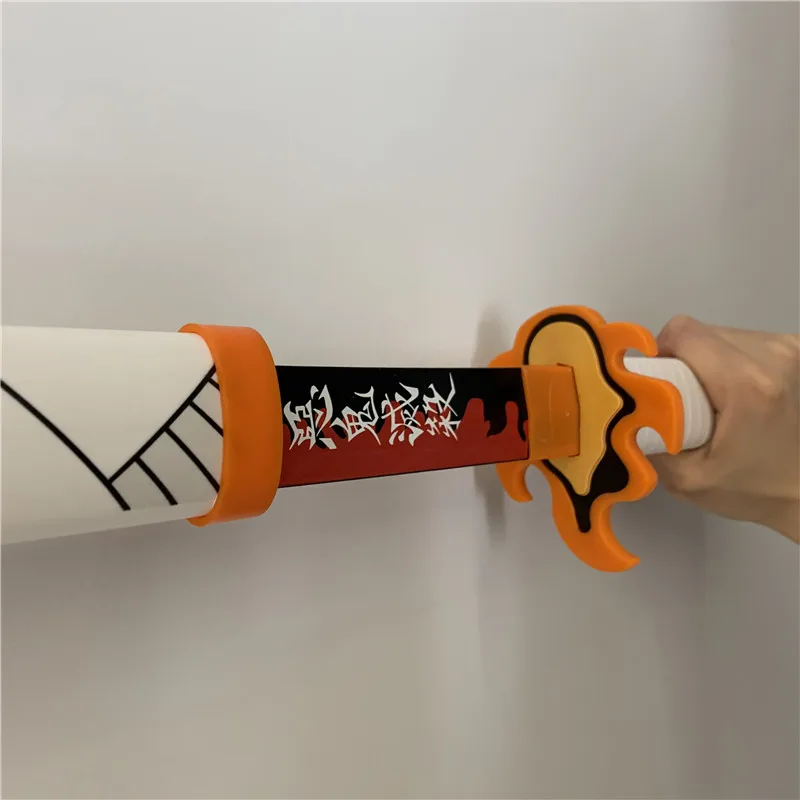 1:1 شيطان القاتل السيف سلاح تأثيري Rengoku Kyoujurou النار الأبيض Sowrd النينجا سكين الخشب الدعامة لعبة مجسمة 75 سنتيمتر #6