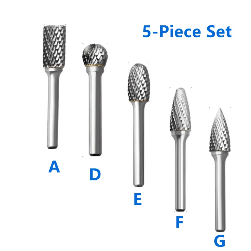 SANAI 5 Chiếc Dây Chuyền Ti-tan 6Mm Chuôi Xoay Burr Mũi Khoan Gỗ Mài Burr Đôi Cắt 12Mm Dremel dụng Cụ Mài Điện