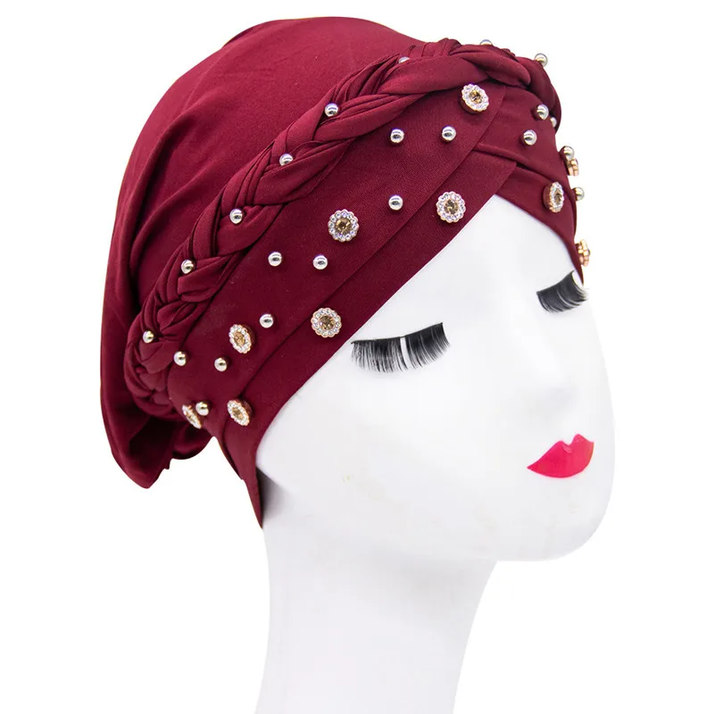 Head Scarf For Muslim Women Solid Turban Bonnet Hijab Caps White Pearl Inner Hijabs Arab Islamic Muslim New Style Wrap Turbantes