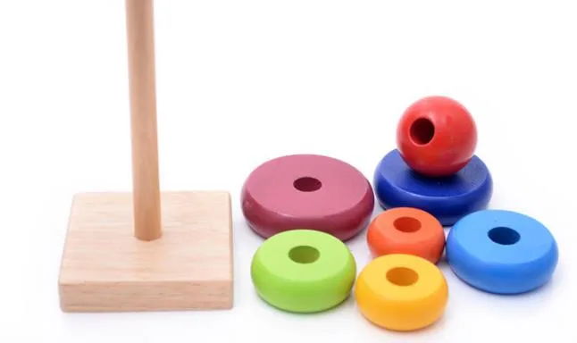 20cm larger environmental Rainbow wood Ring Tower and Wood ring heap up children educational toy montessori materials