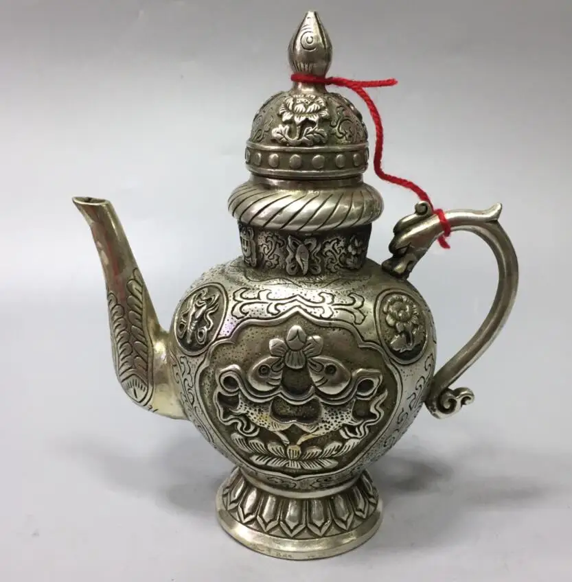 

Archaize White copper double fish teapot household decoration crafts statue