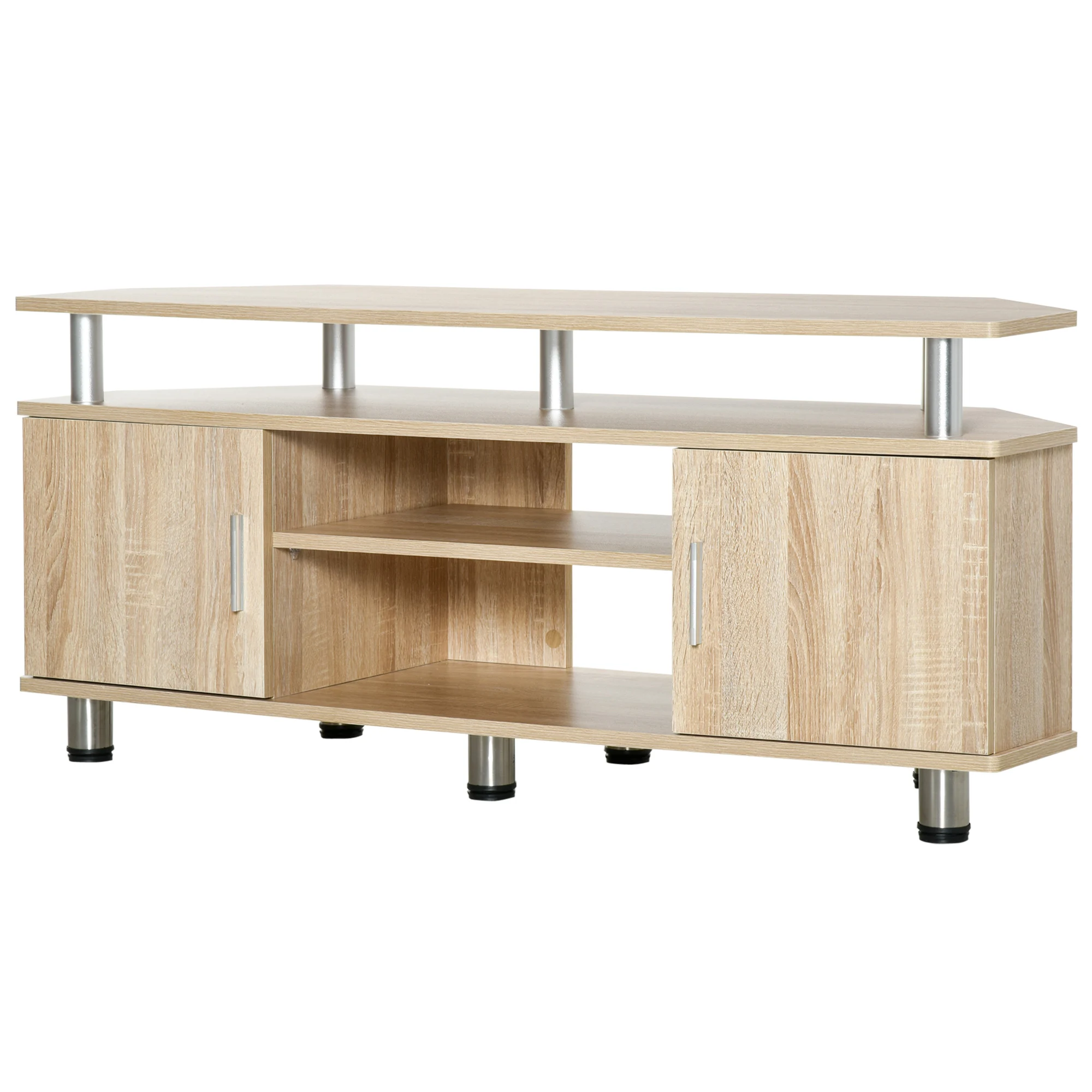 HOMCOM Mesa Soporte de TV Mueble de Comedor Salon Moderno Armario 2 Puertas 2 Estantes 120x39.5x52cm Madera Color Roble