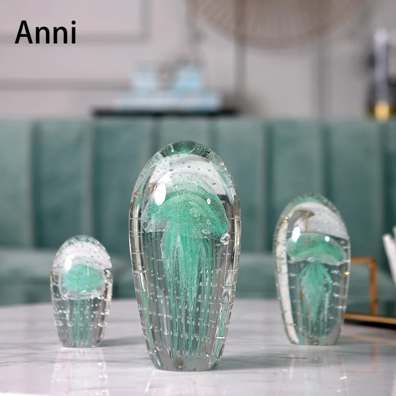 

European Modern Glass Jellyfish Figurine Creativity Color Marine Life Decorative Ornaments Office Desk Decorations Home Decor