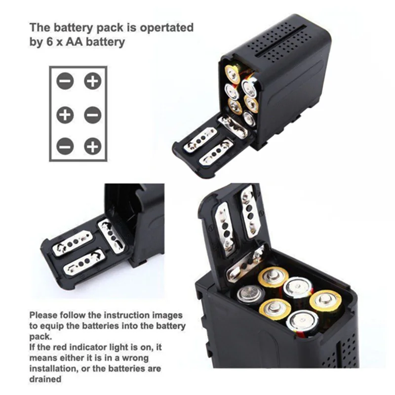 BB-6 Falcon Eyes 6Pcs AA Battery Container Case Replace NP-F970 NP F970 NPF970 Fit LED VIDEO LIGHT Lamp Monitor Panel