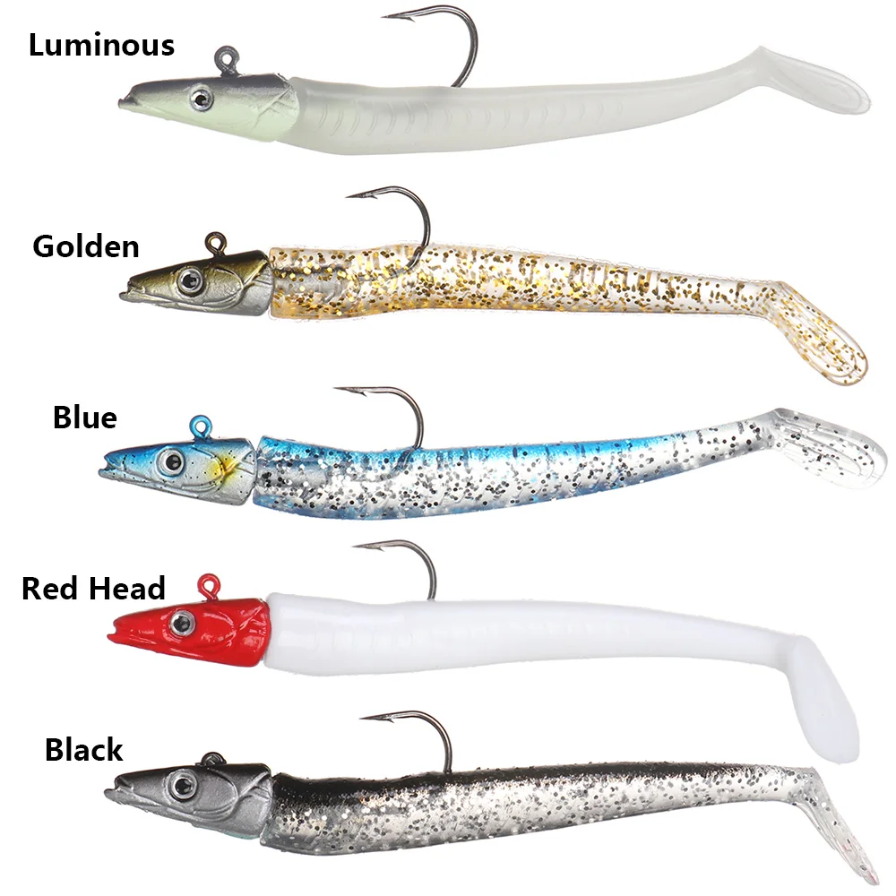 1 PC Glow Eel Soft Lure Artificial Bait Silicone Sea Bass Pike Rockfish Grouper Carp Fishing Lead Jig Head Tackle