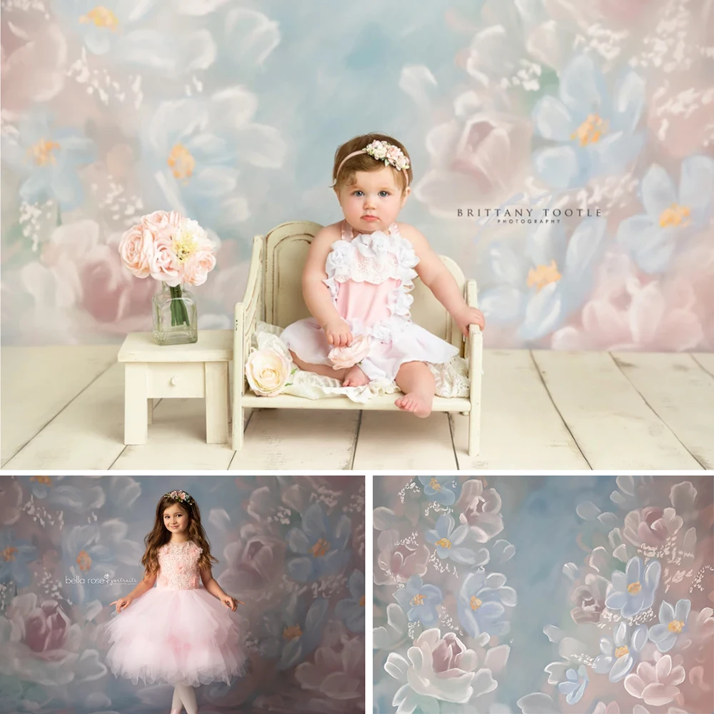 Pink and Grey flowers Backdrop Girls Cake Smash Newborn Baby Photography Background 1st Birthday Party Backdrops