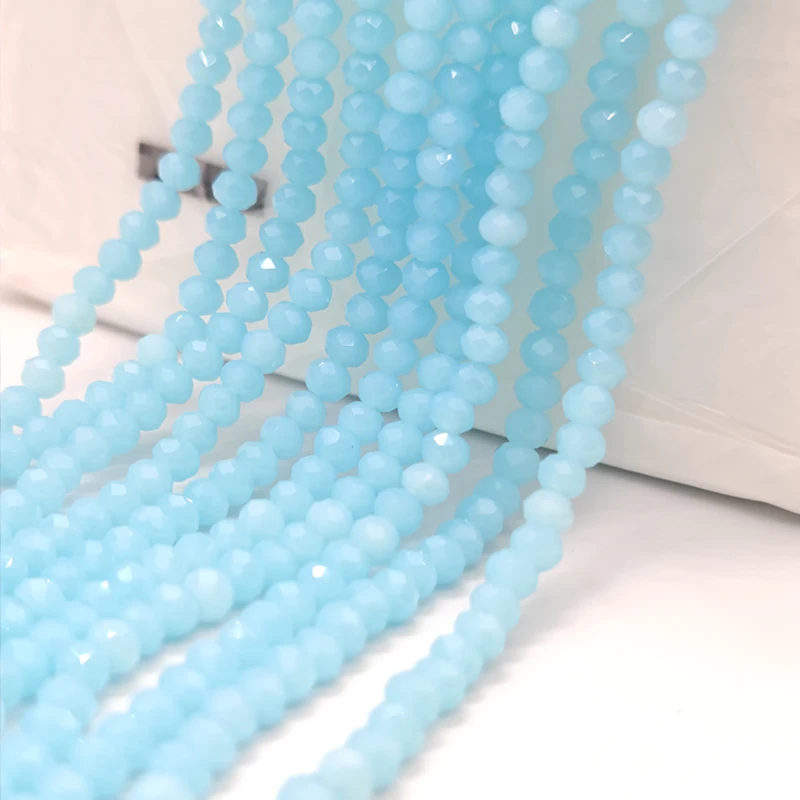 2 3 4 6 8mm Light Blue Glass Crystal Faceted Flat Round Beads Spacer Loose Beads for Jewelry Making Necklace Bracelet DIY