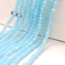 2 3 4 6 8mm Light Blue Glass Crystal Faceted Flat Round Beads Spacer Loose Beads for Jewelry Making Necklace Bracelet DIY