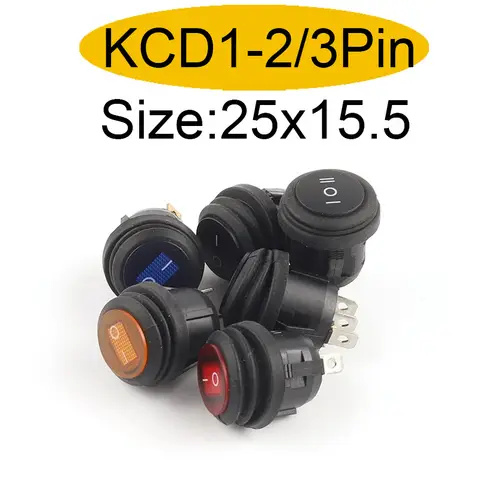 5 unidades 2/3 pinos 25mm 6A/10A 250V redondo rocker dot barco luz LED ​ Interruptor de balancim à prova d'água para carro, barco, botão de alimentação marinho