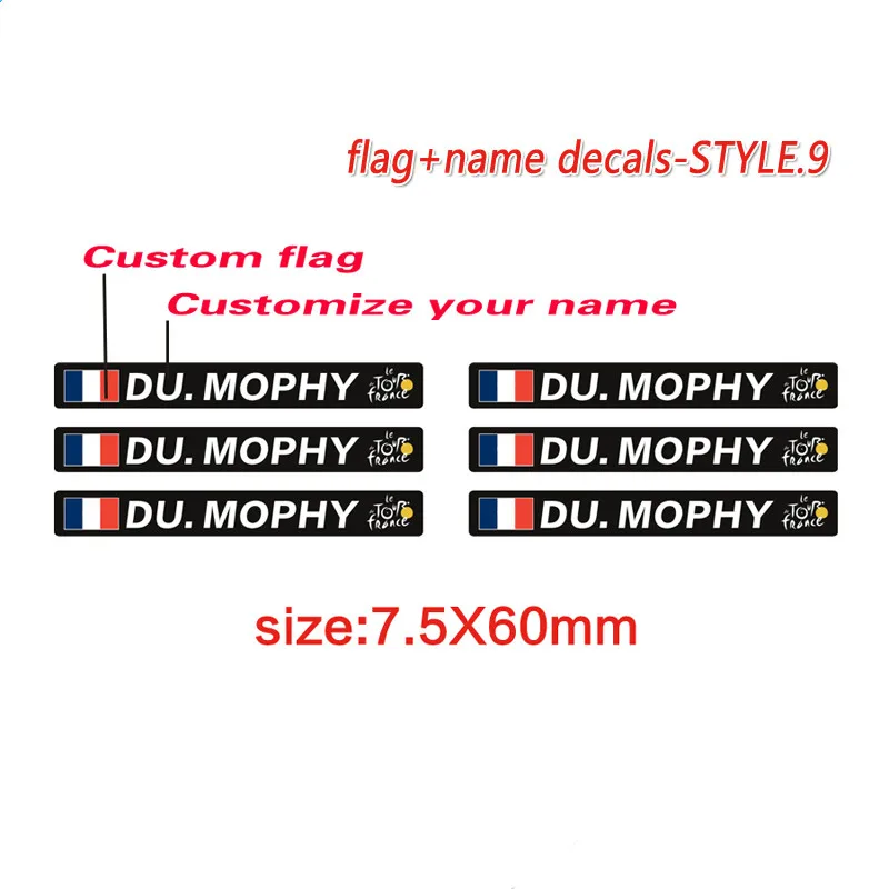 

Riader Name Sticker Tourde France Flag and name road bike frame logo personal name decals custom bicycle rider ID stickers