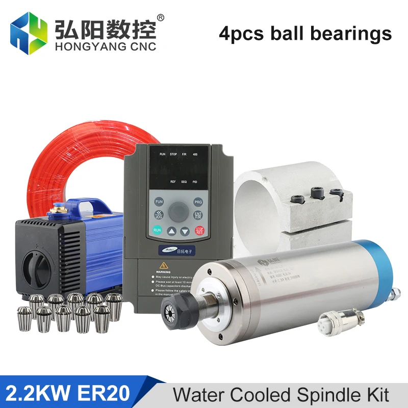 2.2kw ER20 Water-Cooled Spindle Kit + VFD Inverter + 80mm Spindel Clamp + Water Pump + ER20 Chuck CNC Router Milling Machine