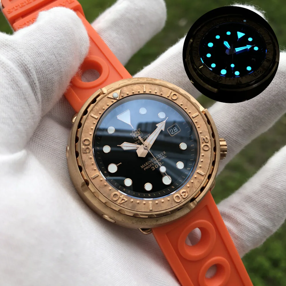 STEELDIVE Men Automatic Watch Bronze 44MM Mechanical Wristwatch 30ATM Waterproof Luminous Sapphire Mirror NH35 Military