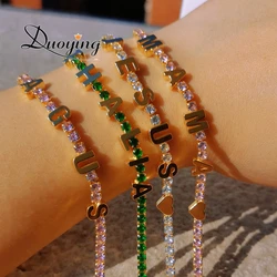 Duoying New Personalized Custom Letters Tennis Chain Bracelet Colorful Zircon Name Bracelet Women Exquisite Gift
