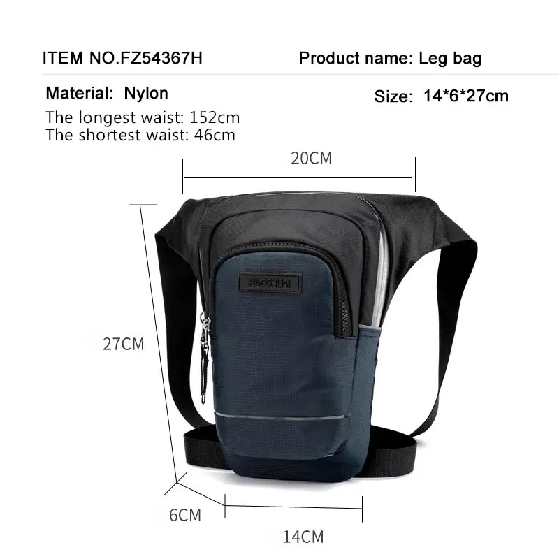 Casting Strip-Sac de jambe en nylon imperméable pour homme, sacs de taille Fanny Dstress, sac à bandoulière militaire pour moto