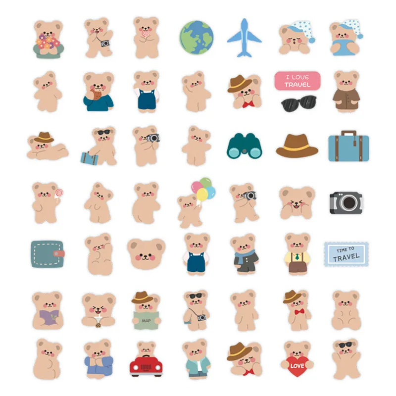 10/30/50pcs Cartoon Tourist Bear Stickers Waterproof Skateboard Motorcycle Guitar Luggage Laptop Bicycle Sticker Kids Toys