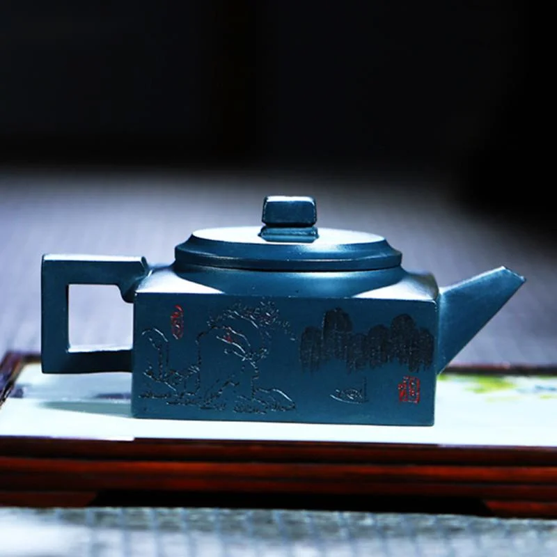 280ml Yixing Handmade Tea Pot High-End Purple Clay Teapot Raw Ore Azure Mud Kettle Chinese Tea Ceremony Customized Teapot