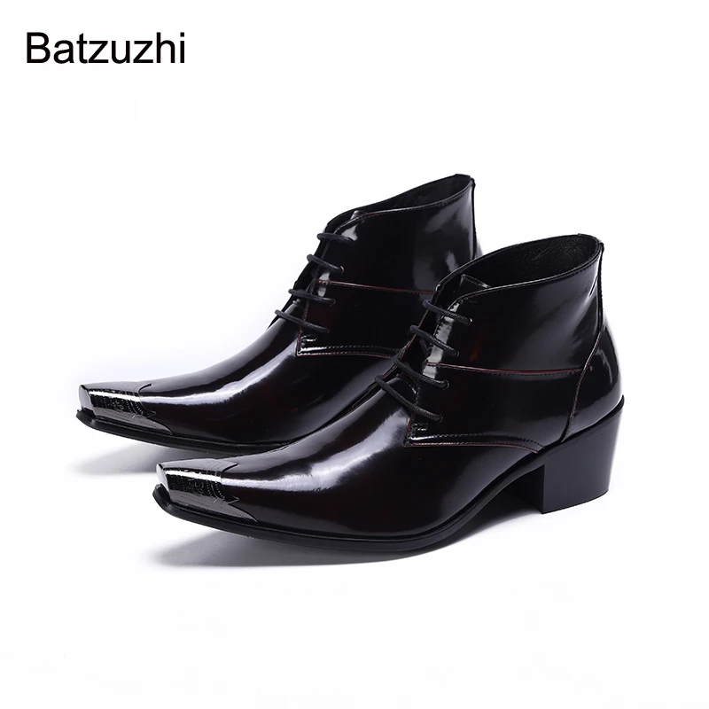 

Batzuzhi British Style Handmade Men Boots Pointed Toe Black Leather Ankle Boots Men 6.5cm High Increased Botas Hombre, 38-46