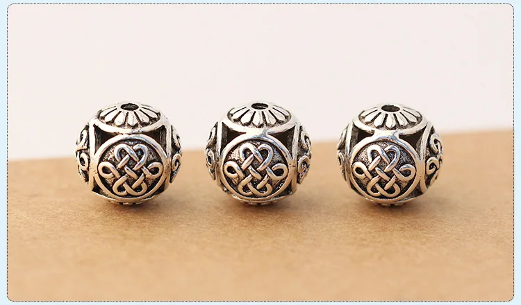 Handmade 100% 925 silver Tibetan beads 925 sterling Tibetan Endless KNot Beads Good Luck Loose Beads Jewelry Findings