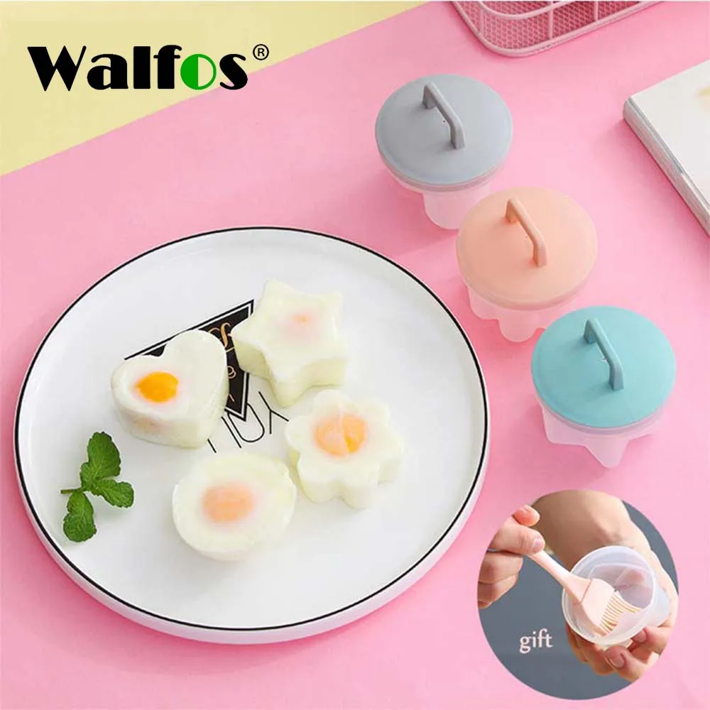 

Walfos 4 Pcs/Set Cute Egg Poacher Plastic Egg Boiler Kitchen Egg Cooker Tools Egg Mold Form Maker With Lid Brush Pancake