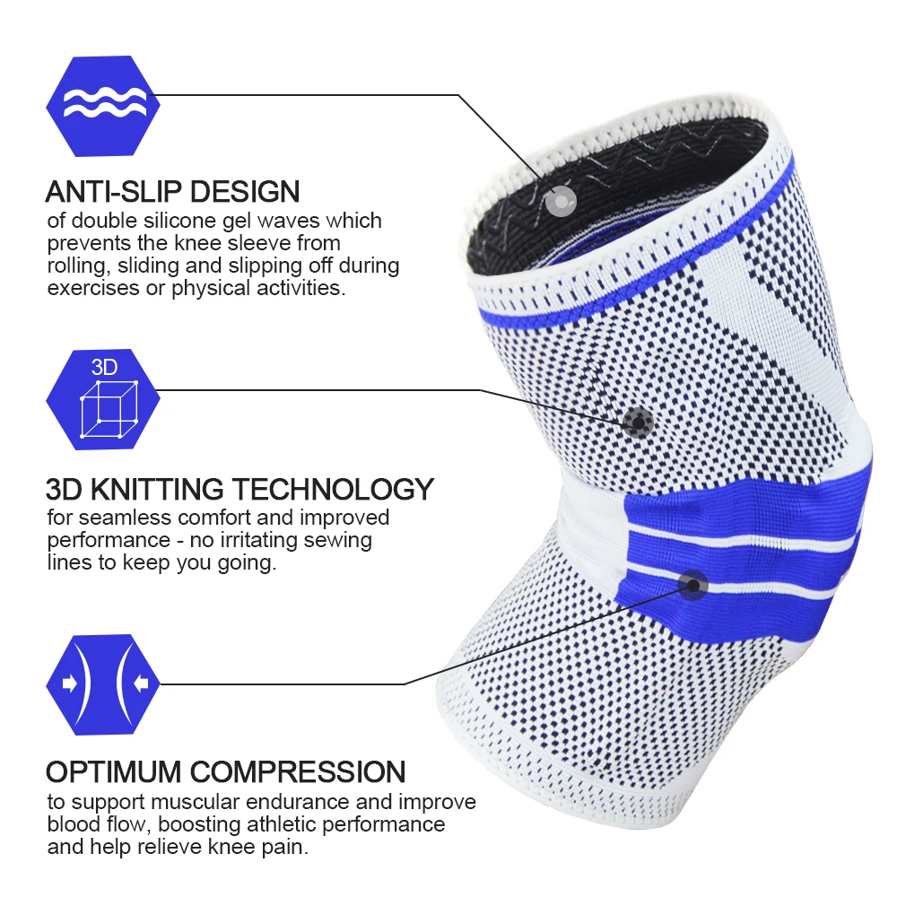 Knee Support Compression Sleeve with Side Stabilizers and Silicone Patella Gel Pad, Meniscus Tear, Arthritis Jogging, Brace