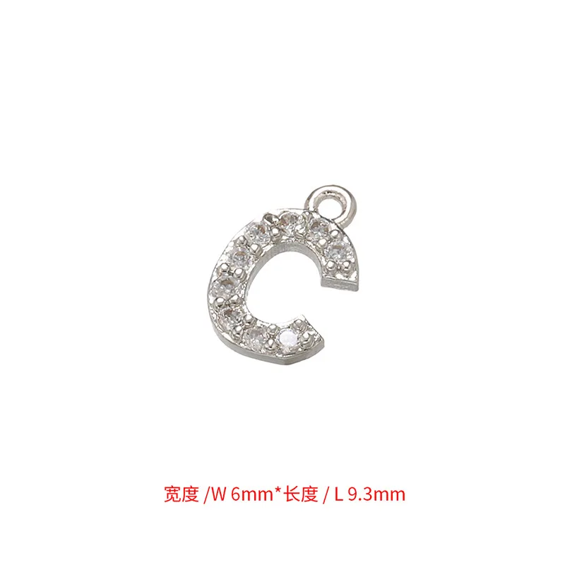 ZHUKOU 7x8mm 26 silver color crystal letter pendant for women necklace earrings jewelry accessories making model: VD594