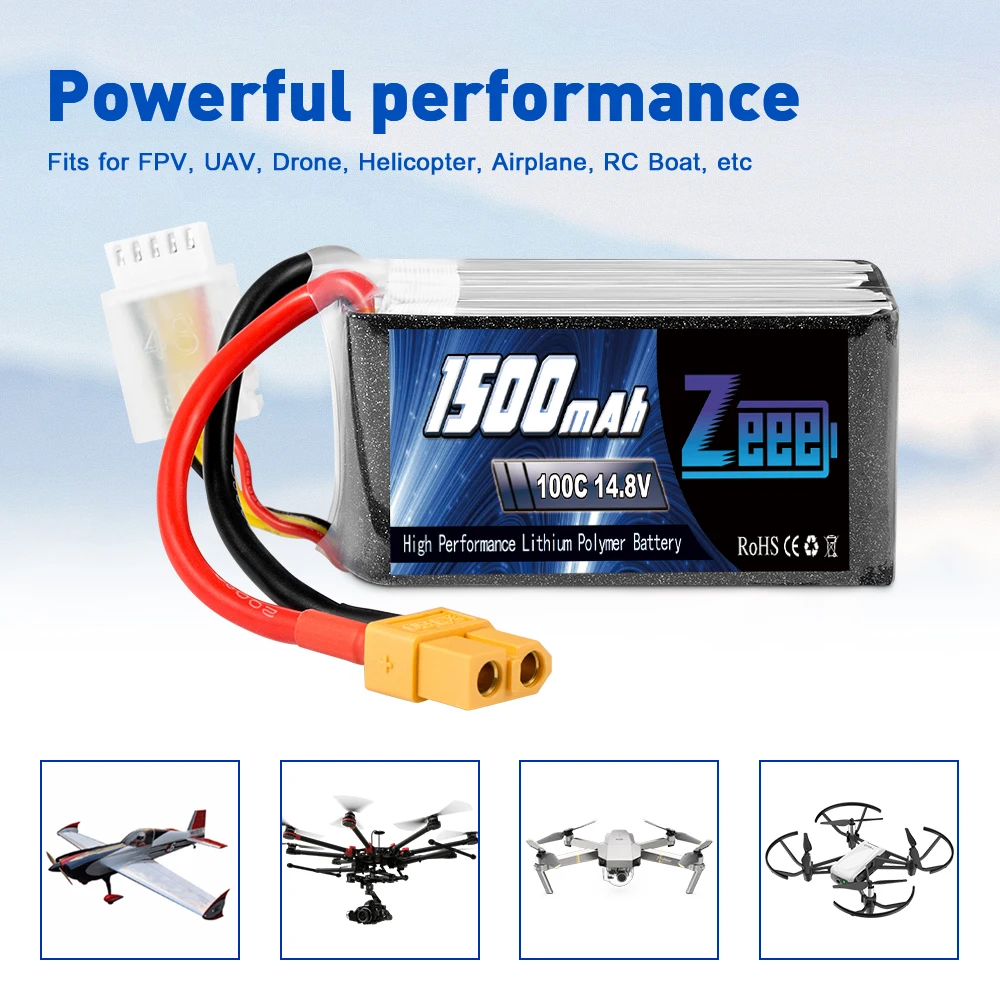 Zeee-Batterie Lipo 4S, 1500mAh, 14.8V, 100C, avec compte 60, prise softcase, pour voiture RC, camion, avion, bumosquito, FPV, UAV, modèle de