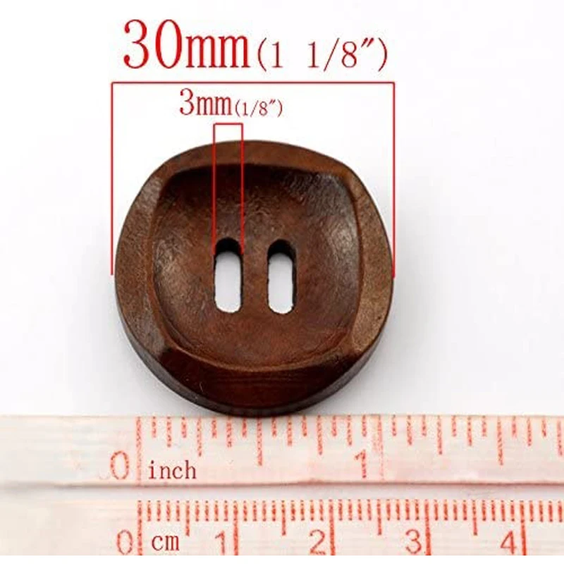 25PCs Brown 2 Holes Scrapbooking Sewing Natural Wood Buttons 30mm (1-1/6 Inch)