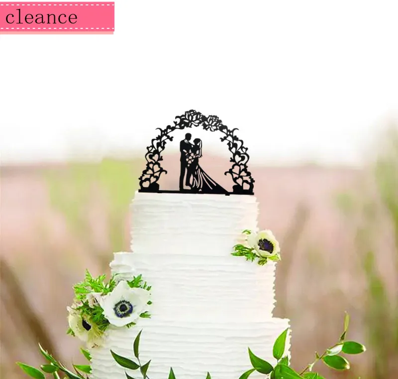 bride and groom weding under the flower wedding cake topper black acrylic cake topper wedding deocration cake decoratin