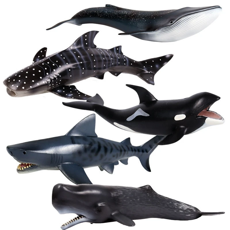 Miniature Great White Shark Blue Whale Ocean Marine Animal Toys Statue Figurines Figures Model Aquarium Decoration Ornaments