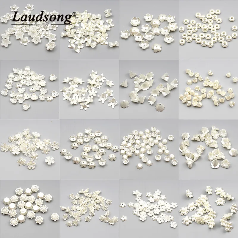 Perla de imitación acrílica, espaciador de flores Beige, cuentas sueltas para fabricación de joyas, suministros DIY, accesorios para pulseras y collares hechos a mano