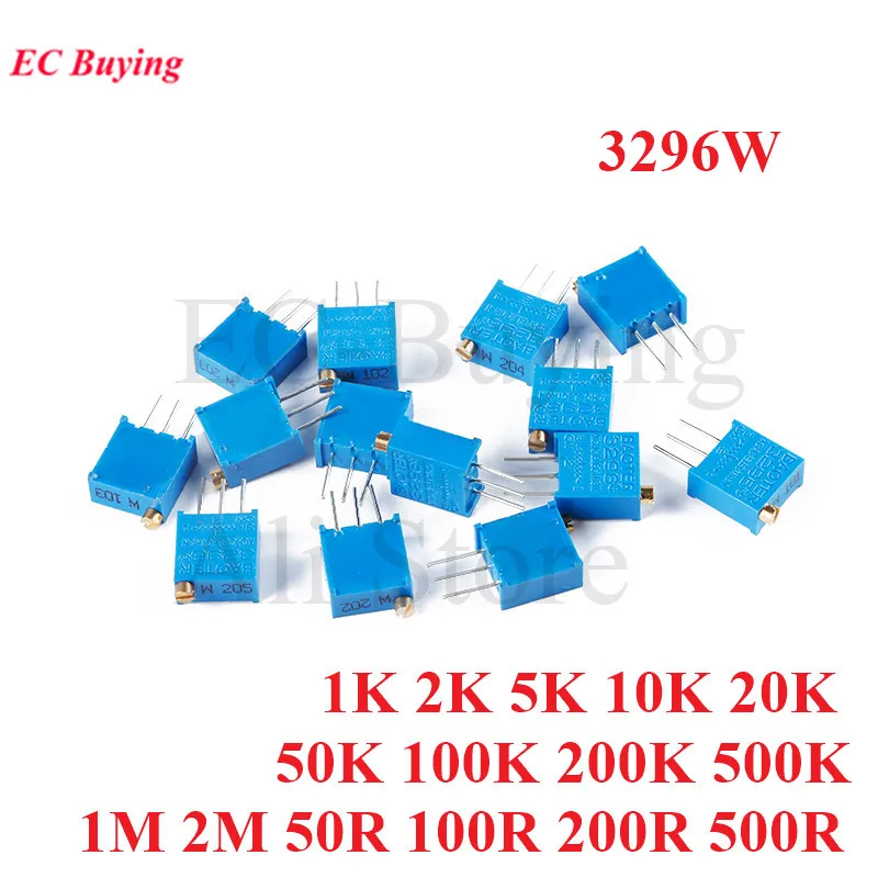 10szt/5szt 3296W 1K 2K 5K 10K 20K 50K 100K 200K 500K 100R 200R 500R ohm Potencjometr trymera Rezystor zmienny Cermet Trimpot