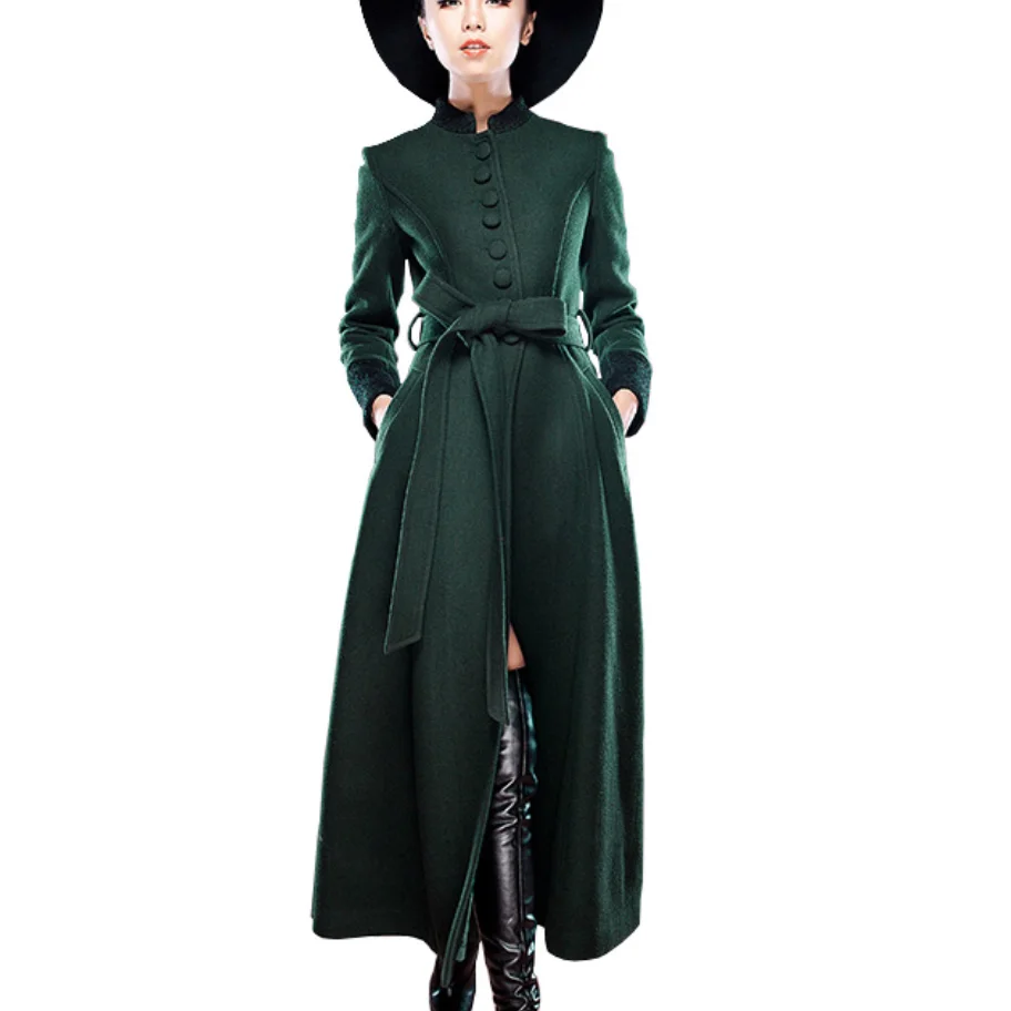 

new autumn and winter Ultra long wool coat slim women cashmere woolen overcoat