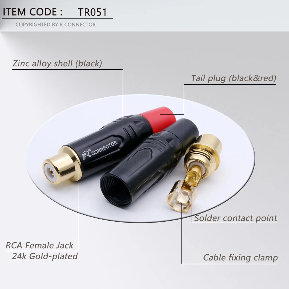 2pcs RCA Female Audio Video Jack Connector Lotus Jack Black Plating Electrophoresis With Gold Plated Head