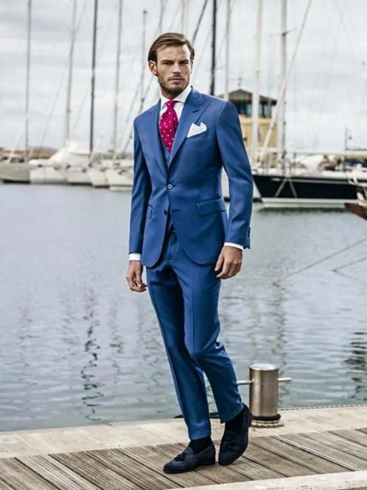 

Handsome Peak Lapel Man Work Busienss Suit Slim Fits Groom Tuxedos Prom Party Dress (Jacket+Pants+Vest+Tie) W:307