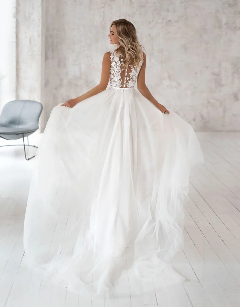 Fanweimei – robe de mariée Vintage en dentelle, coupe A-Line, en Tulle, Simple, collection été 2021