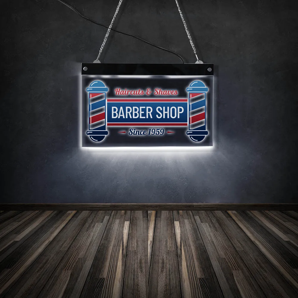 Haircuts & Shaves Barber Shop LED Electronic Lighted Display Opening Sign Hairdresser Hair Salon Acrylic Edge-lit Wall Light